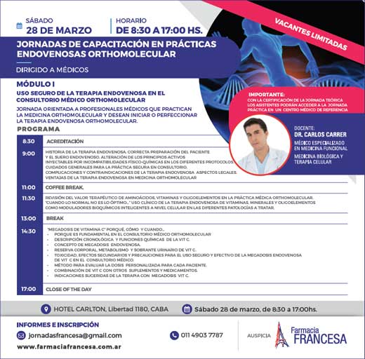 Jornadas de capacitación en prácticas endovenosas orthomolecular